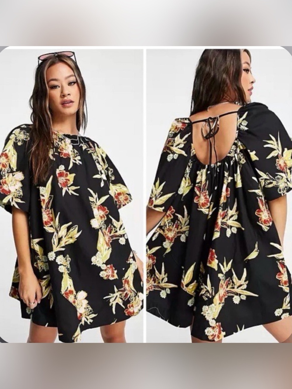 Free People Jodie Floral Cotton Tunic Dress Night Combo Boho Mini Black Medium